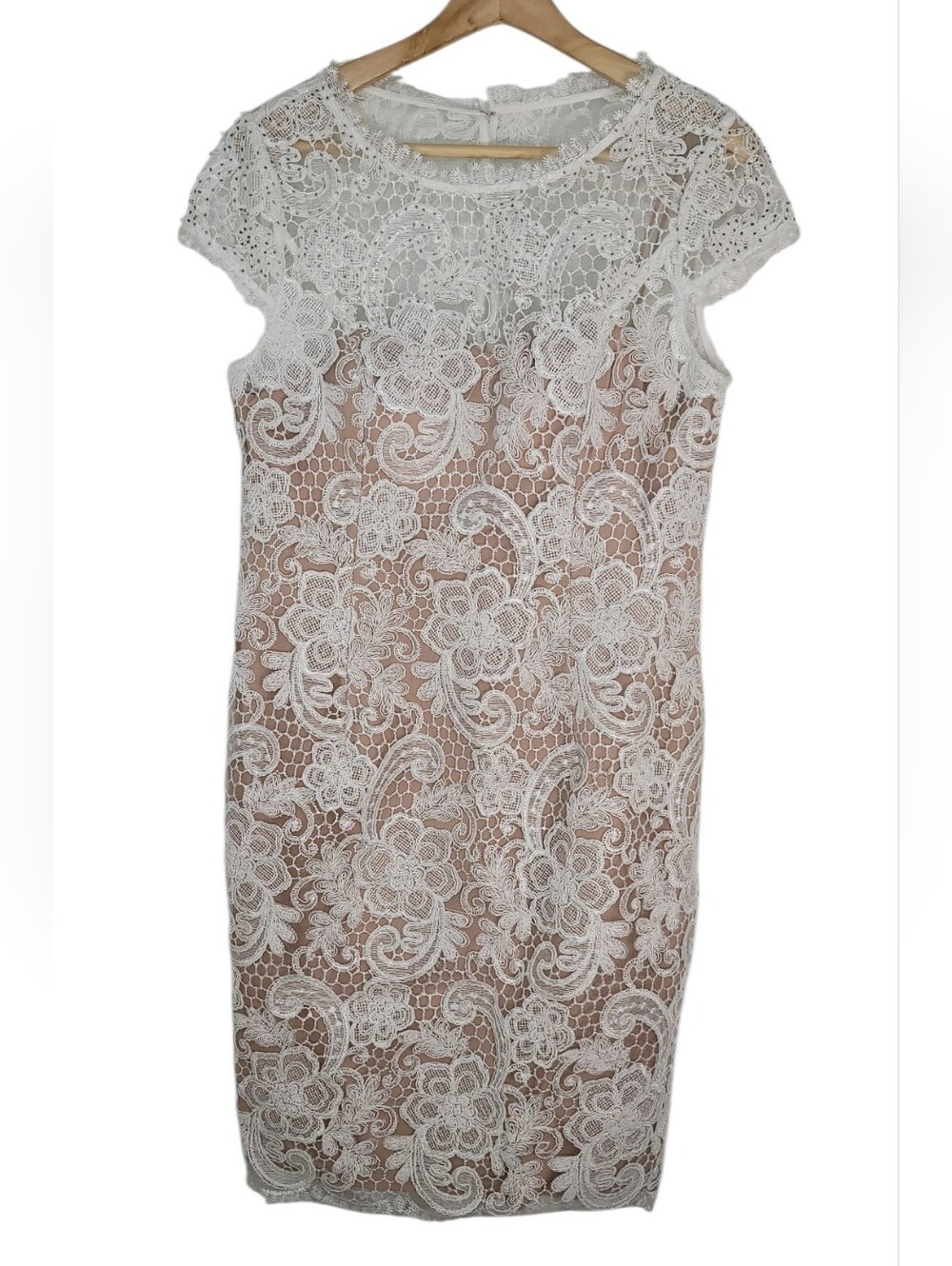 Adrianna Papell Size 12 Ivory Nude Beaded Lace Sheath Cocktail Dress NWT - Picture 2 of 10